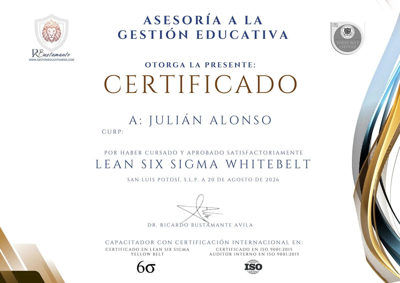 Diploma con validez DC-3 que se entrega al concluir el curso
